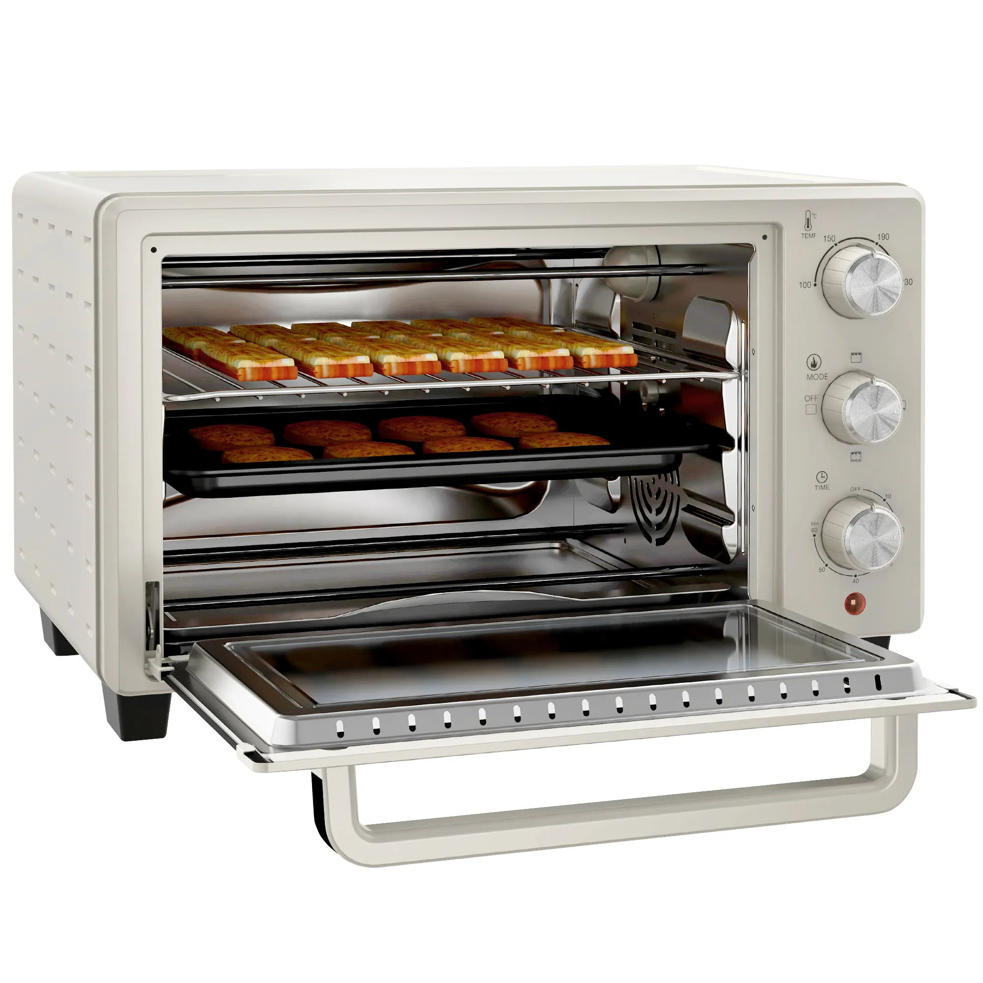 Minugn 21L Pizzaugn Bordsugn 1400W Krämvit Rostfritt stål med 1h Timer & 100-230°C Justerbar Temperatur