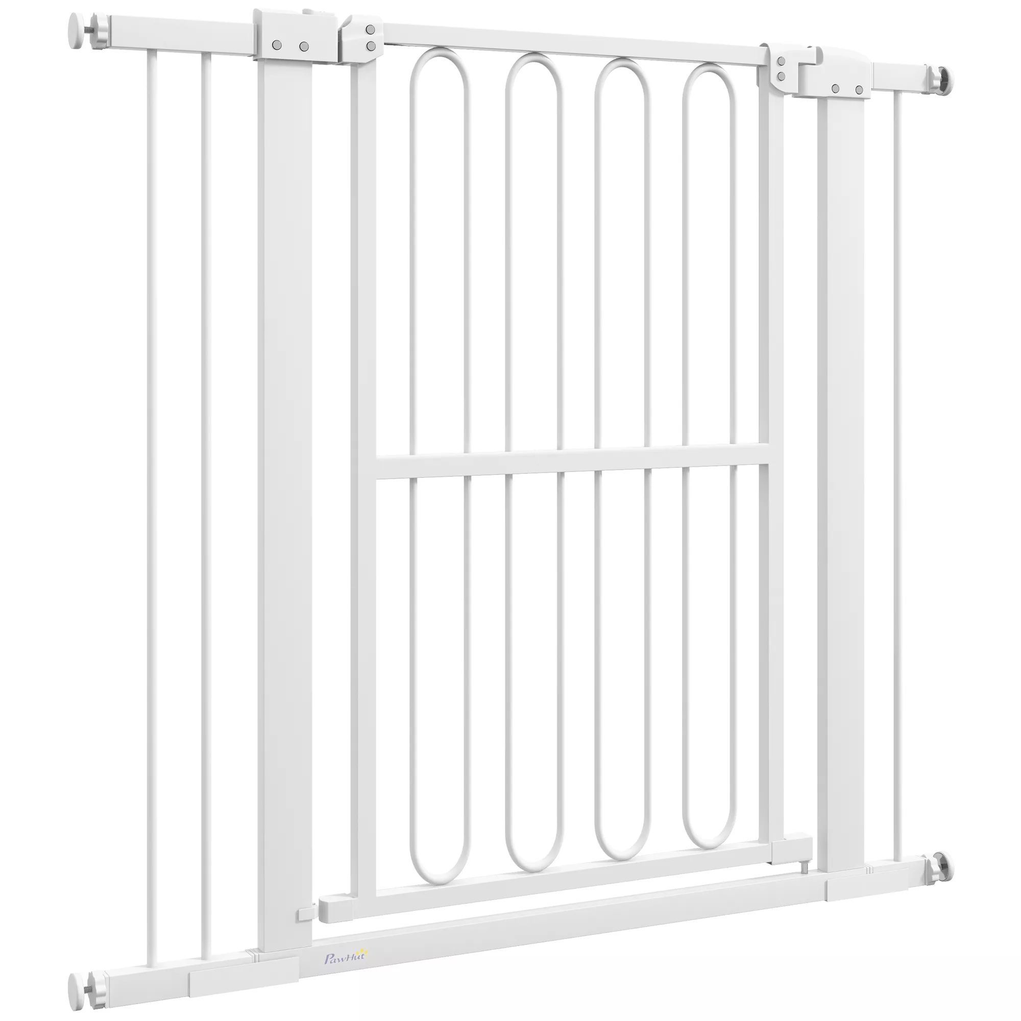 Hundgrind, Justerbar 76-104 cm, Dörrgaller utan borrning, Låsbar trappgrind för hundar, Säkerhetsgrind för hallar och dörröppningar, Vit, Stål/