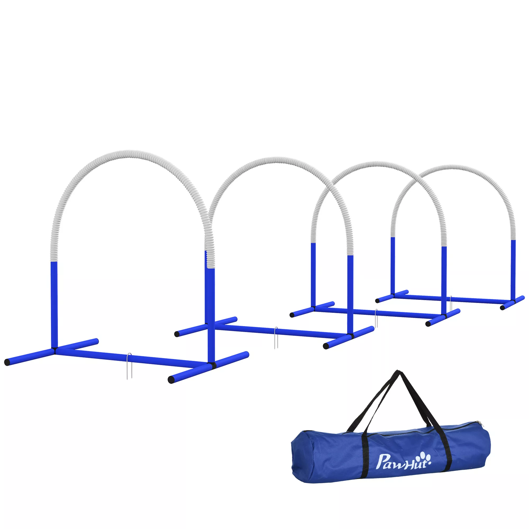 PawHut Agility-koulutussetti koirille - 4 osaa, kantolaukulla, sininen/valkoinen